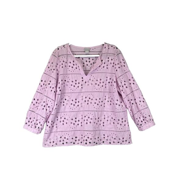 Chico’s Cotton Eyelet Blouse Women’s Size 3 |XL Pullover V-Neck Embroidered Boho - Picture 1 of 10